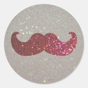Pink Bling Moustache (Faux Glitter Graphic) Classic Round Sticker