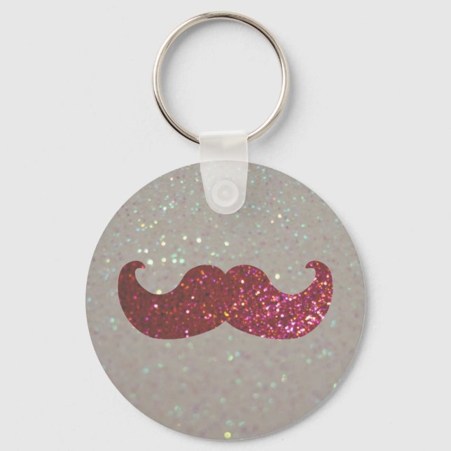 Pink Bling Mustache (Faux Glitter Graphic) Key Ring (Front)