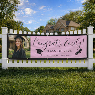 PINK & BLK 2026   Graduation Banner with Photo
