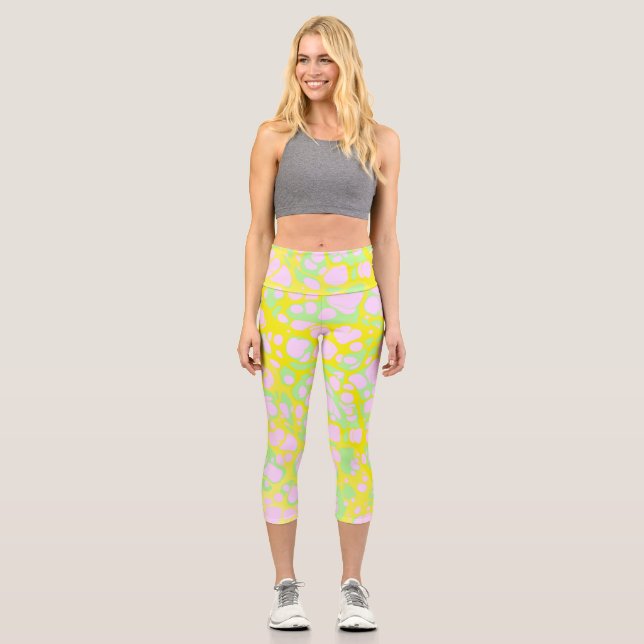 Pink Blobs Capri Leggings (Front)