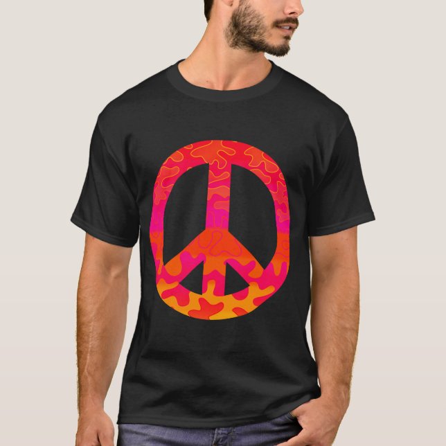 Pink blobs Peace Symbol T-Shirt (Front)