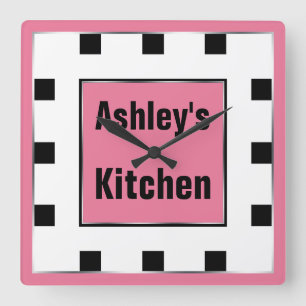 Pink Block Square Personalised Wall Clock
