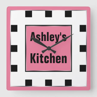 Pink Block Square Personalised Wall Clock