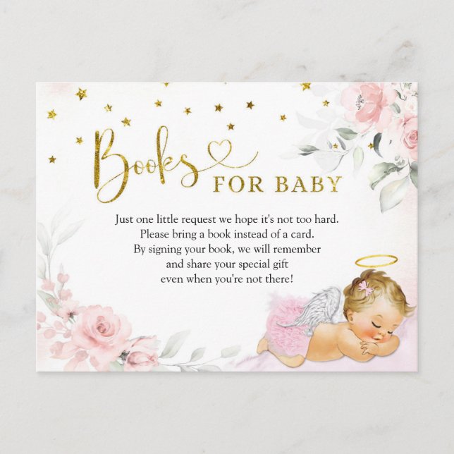 Pink Blonde Angel Baby Heaven Sent Books for Baby Invitation Postcard (Front)