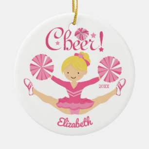 Pink Blonde Cheerleader Personalised Ornament