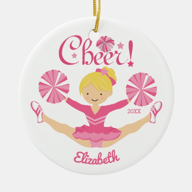 Pink Blonde Cheerleader Personalised Ornament (Front)
