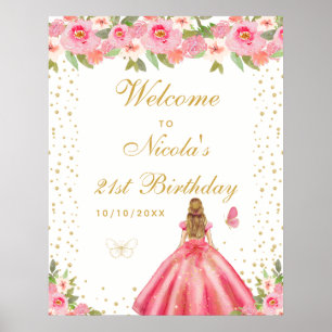 Pink Blonde Hair Girl Birthday Party Welcome Poster