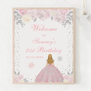 Pink Blonde Hair Girl Birthday Party Welcome Poster