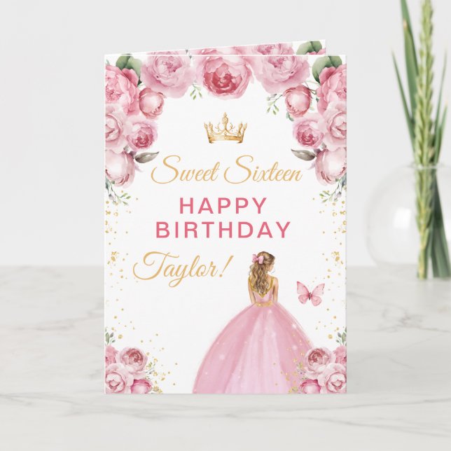 Pink Blonde Hair Girl Sweet Sixteen Birthday Card (Front)