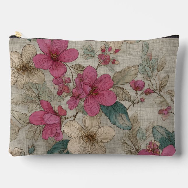 Pink Bloom Floral Accessory Pouch (Front)