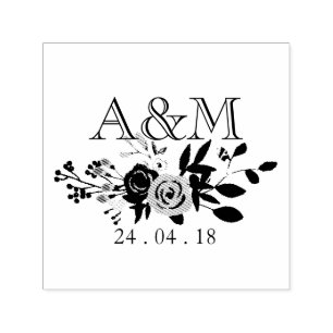 Pink Bloom Wedding Monogram Self-inking Stamp