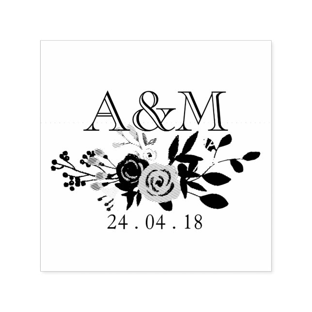 Pink Bloom Wedding Monogram Self-inking Stamp (Design)