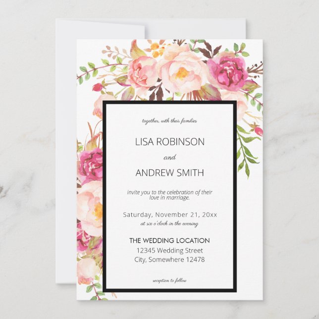 Pink Blooming Blush Floral Wedding Invitation (Front)