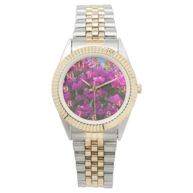 Pink Blooming Bougainvillaea Flowers, Unisex Watch (Front)