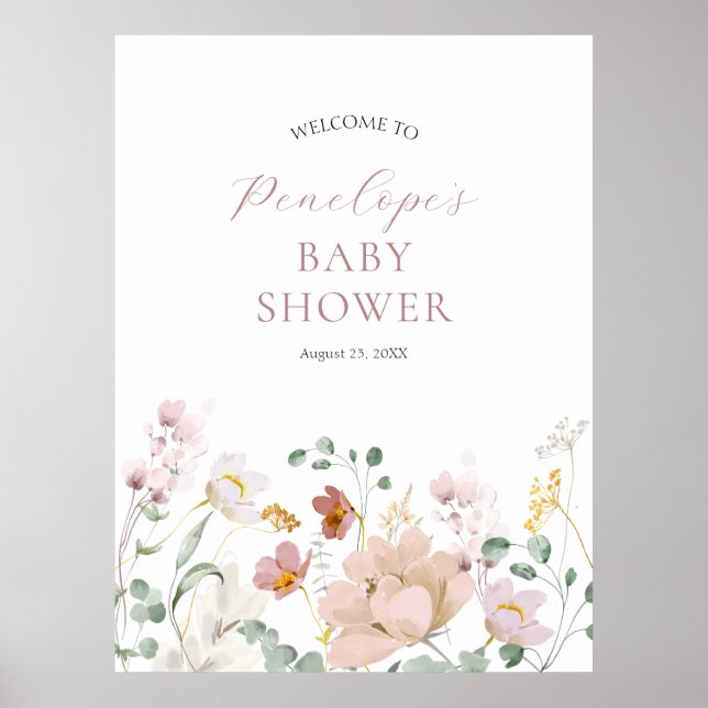 Pink Blooming Flowers Baby Shower Welcome Sign (Front)