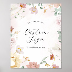 Pink Blooming Flowers Custom Text Sign