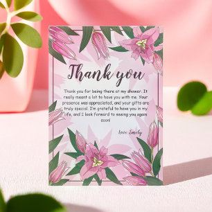Pink Blooming Lilies Baby Shower/ Birthday Thank You Card