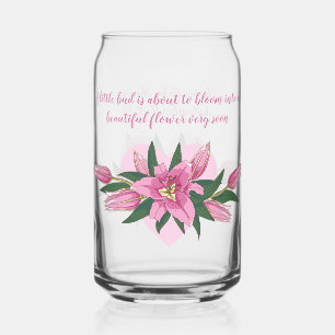 Pink Blooming Lilies Baby Shower Can Glass