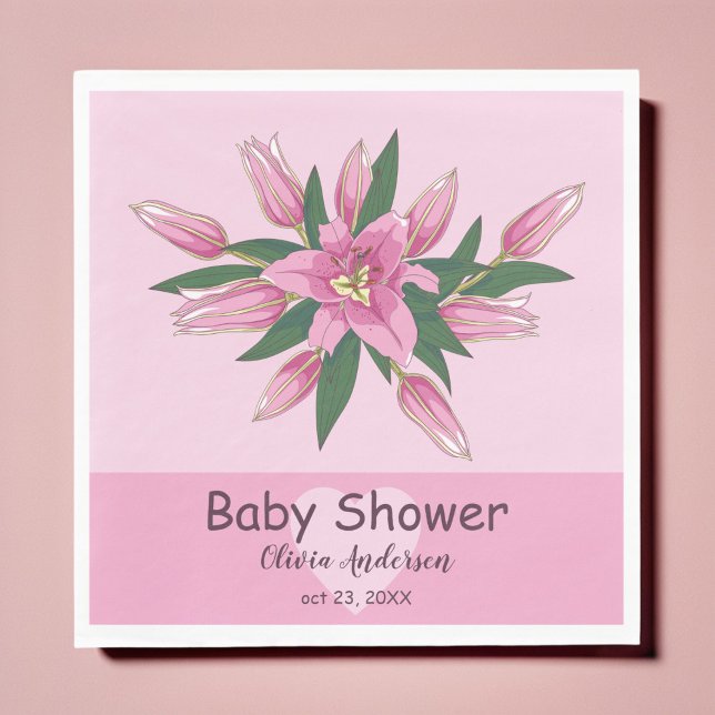Pink Blooming Lily Baby Shower/Happy Birthday Napkin (Pink Blooming Lily Baby Shower/Happy Birthday Napkins)
