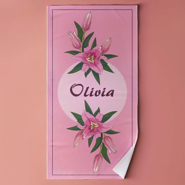 Pink Blooming Lily  Beach Towel (Pink Blooming Lily Beach Towel)