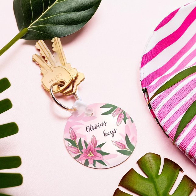Pink Blooming Lily Key Ring (Pink Blooming Lily Keychain)