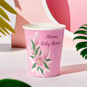 Pink Blooming Lily Paper Cups