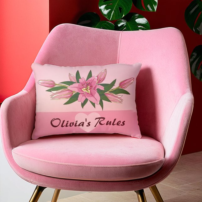 Pink Blooming Lily Sweet Heart  Decorative Cushion (Pink Blooming Lily Sweet Heart Accent Pillow)