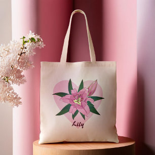 Pink Blooming Lily Sweet Heart Grocery Bag