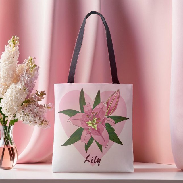 Pink Blooming Lily Sweet Heart  Grocery Bag (Pink Blooming Lily Sweet Heart Grocery Bag)
