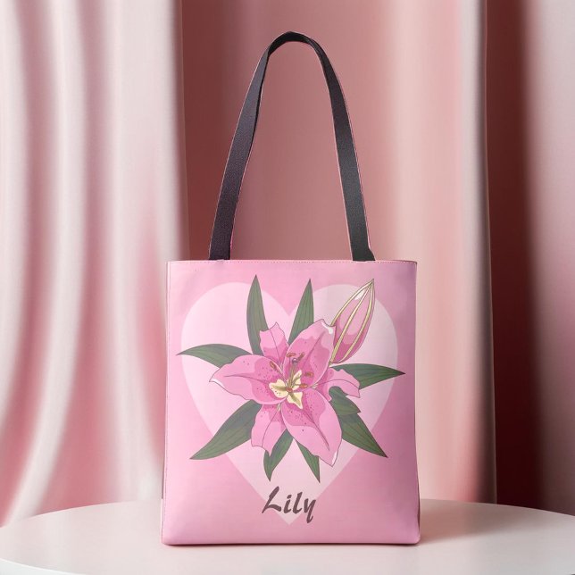 Pink Blooming Lily Sweet Heart  Grocery Bag (Pink Blooming Lily Sweet Heart Grocery Bag)