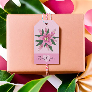 Pink Blooming Lily Sweet Heart Thank you Gift Tags