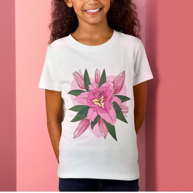 Pink Blooming Lush Lily with Soft Heart Jersey T-Shirt (Pink Blooming Lush Lily with Soft Heart Jersey T-Shirt)