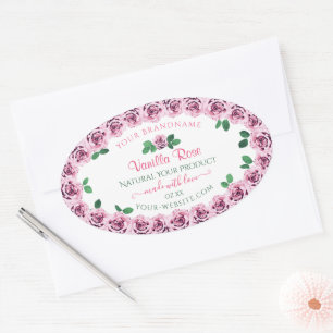 Pink Blooming Roses White Product Packaging Labels