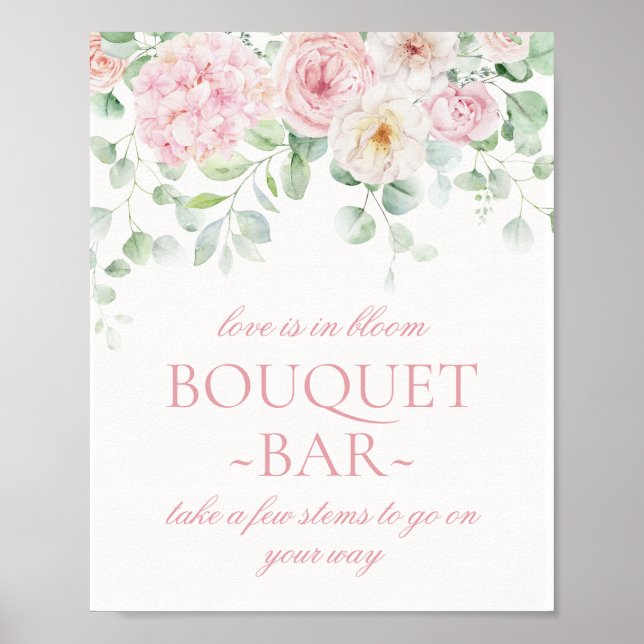 Pink Blooms Floral Hydrangea Bridal Bouquet Bar Poster (Front)