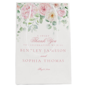 Pink Blooms Floral Hydrangea Wedding Favour Medium Gift Bag