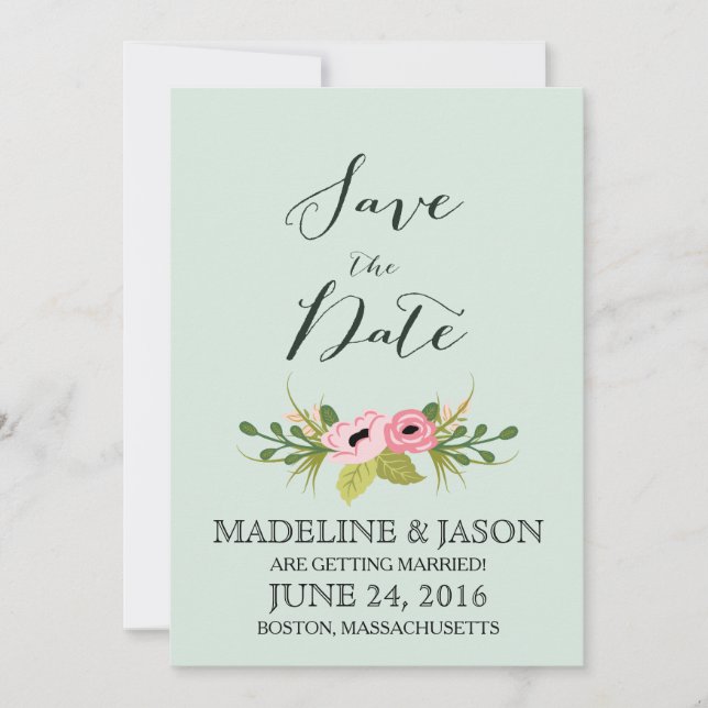 Pink Blooms Save the Date Cards (Front)