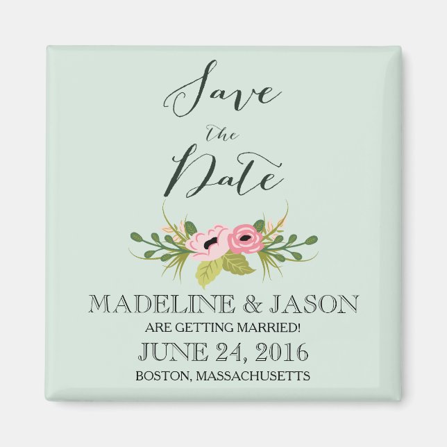 Pink Blooms Save the Date Magnet (Front)