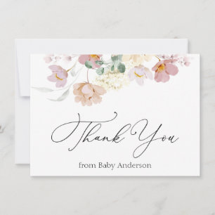 Pink Blooms Shower Thank You Note Card