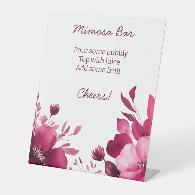 Pink Blooms Watercolor Bridal Shower CUSTOM  Pedestal Sign (Front)