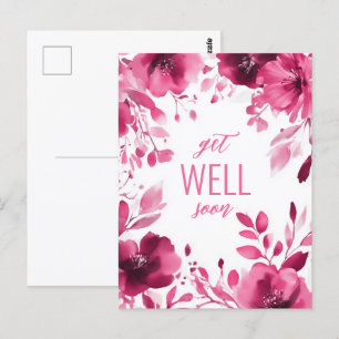 Pink Blooms Watercolor GET WELL SOON CUSTOM Postcard