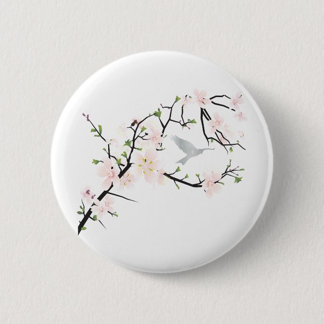 Pink Blossom Bird 6 Cm Round Badge (Front)