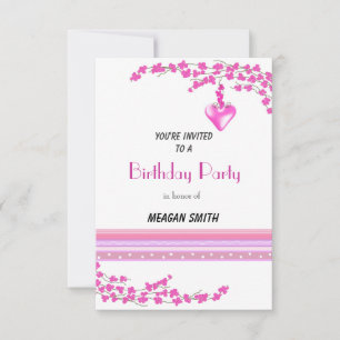 Pink Blossom Birthday Party Invitation