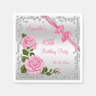Pink Blossom, Bows & Diamonds 45th Napkin