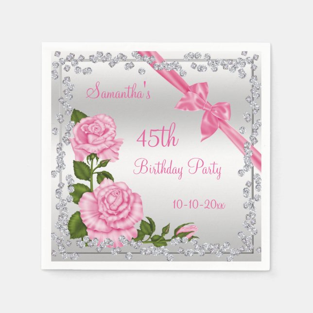 Pink Blossom, Bows & Diamonds 45th Napkin (Front)