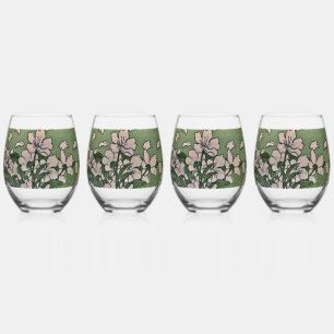 Pink Blossom Cascade  Stemless Wine Glass