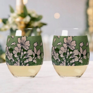 Pink Blossom Cascade  Stemless Wine Glass