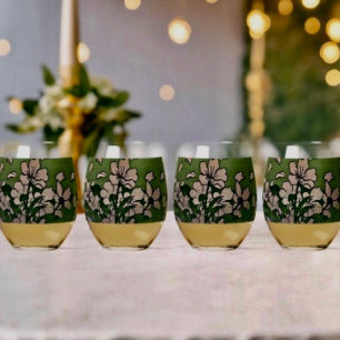 Pink Blossom Cascade  Stemless Wine Glass