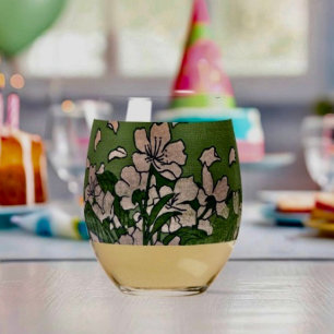 Pink Blossom Cascade  Stemless Wine Glass