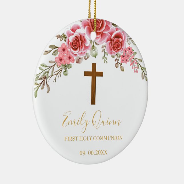 Pink Blossom Communion Chalice  Keepsake Ornament" Ceramic Tree Decoration (Right)