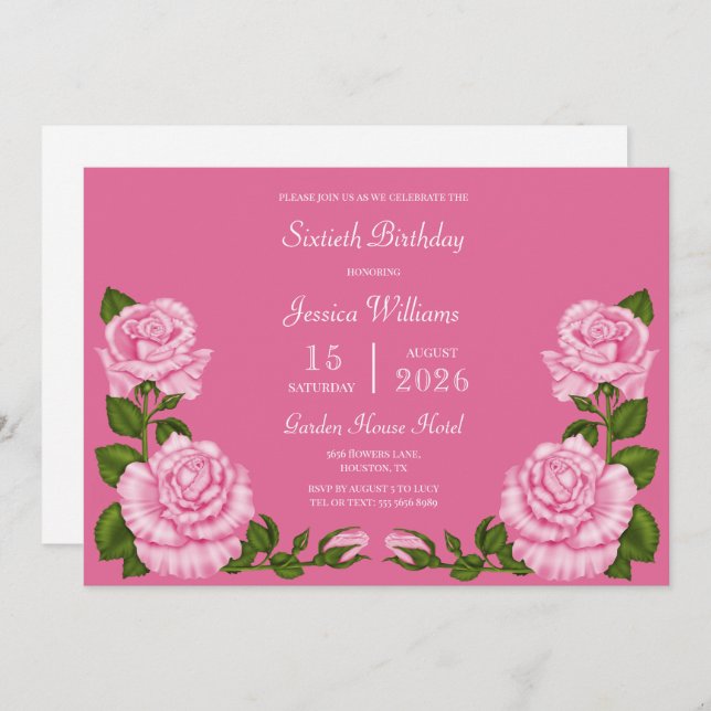 Pink Blossom Decoration 60th Birthday Invitation (Front/Back)